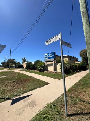 External View of Property with sign