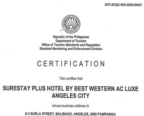 SSP Hotel by BW AC LUXE CERTIFICATE OF AUTHORITY TO OPERATE