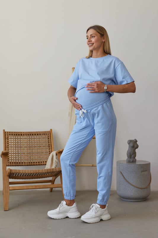 Спортивні штани з двунитки для вагітних Shanghai, блакитний
