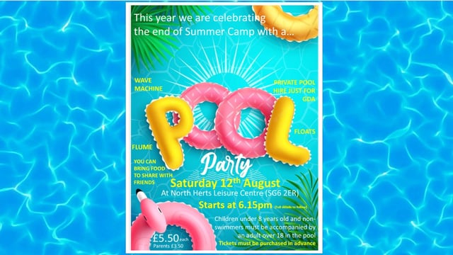 GDA SUMMER POOL PARTY: SATURDAY 12th AUGUST - Gifford Dance Academy