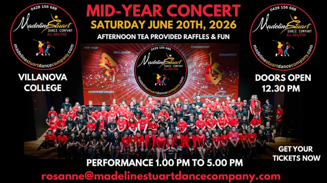 Madeline Stuart Dance Company Mid-Year Concert - 20th June, doors open 12.30pm. Concert Starts 1pm sharp - InsideOutside Dance