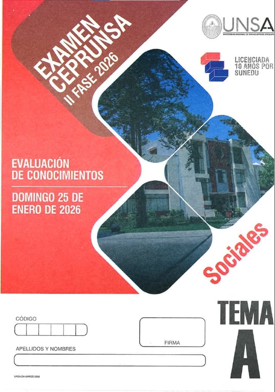 Examen de Admisión CEPRUNSA Sociales II Fase 2026