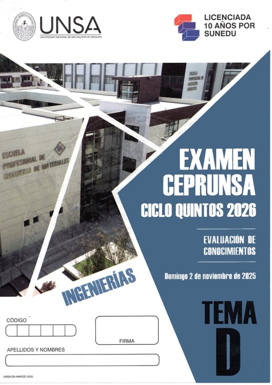 Examen CEPRUNSA CICLO QUINTOS 2026 INGENIERIAS