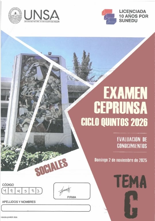 Examen CEPRUNSA CICLO QUINTOS 2026 SOCIALES