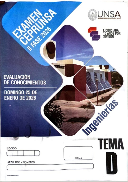Examen de Admisión CEPRUNSA Ingenierías II Fase 2026