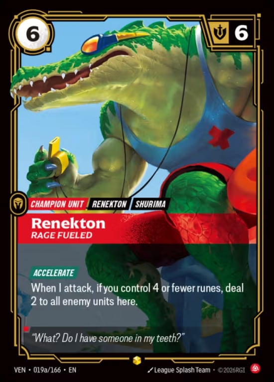 Renekton, Rage Fueled, Riftbound card VEN-019a