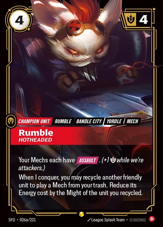Rumble, Hotheaded, Riftbound card SFD-026a