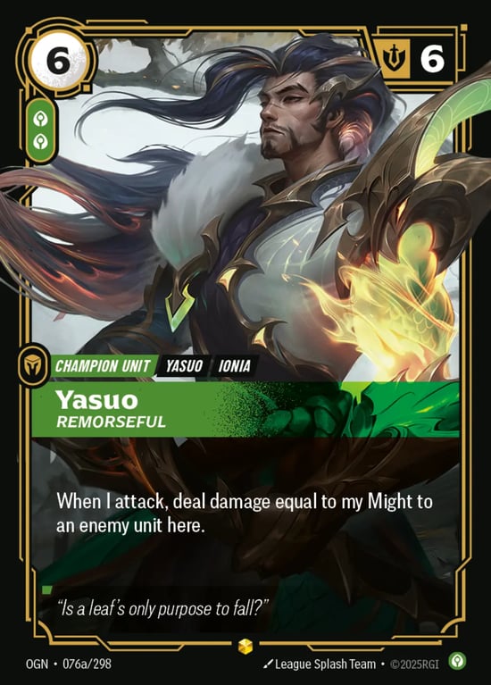 Yasuo, Remorseful, Riftbound card OGN-076a