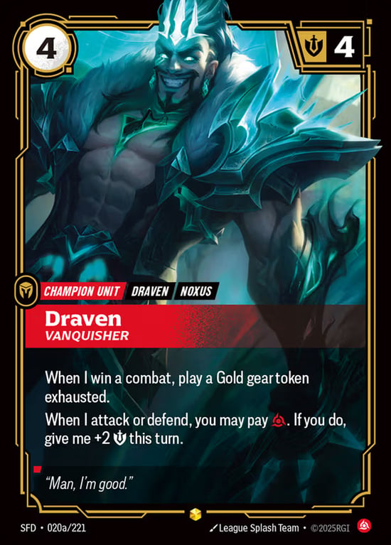 Draven, Vanquisher, Riftbound card SFD-020a