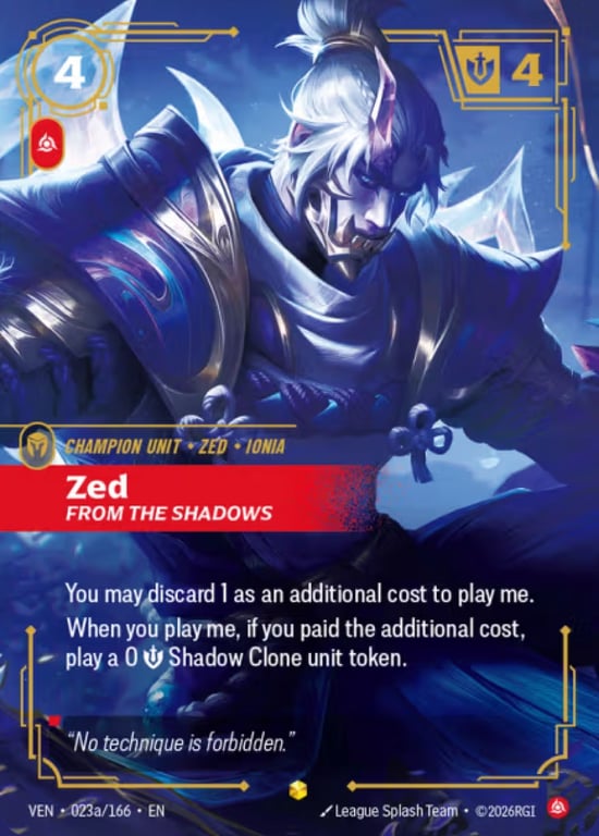 Zed, From the Shadows, Riftbound card VEN-023a