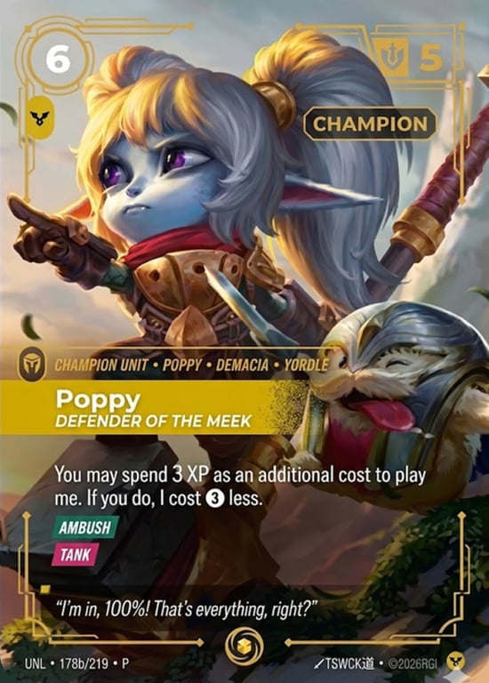 Poppy, Defender of the Meek, Riftbound card UNL-178b-P