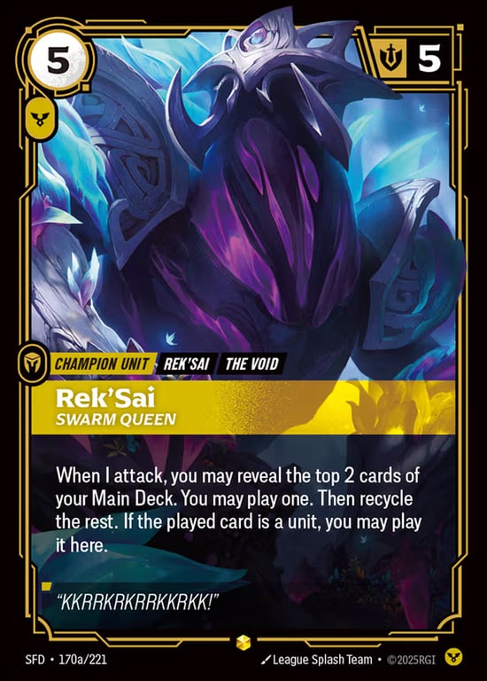 Rek'Sai, Swarm Queen, Riftbound card SFD-170a
