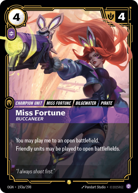 Miss Fortune, Buccaneer, Riftbound card OGN-193a