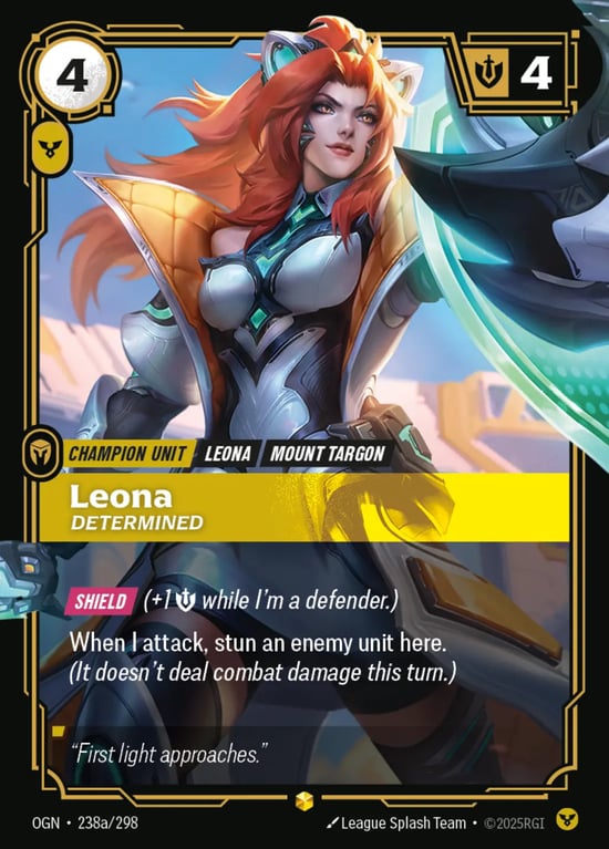 Leona, Determined, Riftbound card OGN-238a