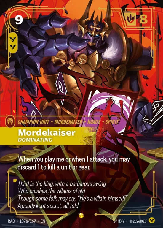 Mordekaiser, Dominating, Riftbound card RAD-137a