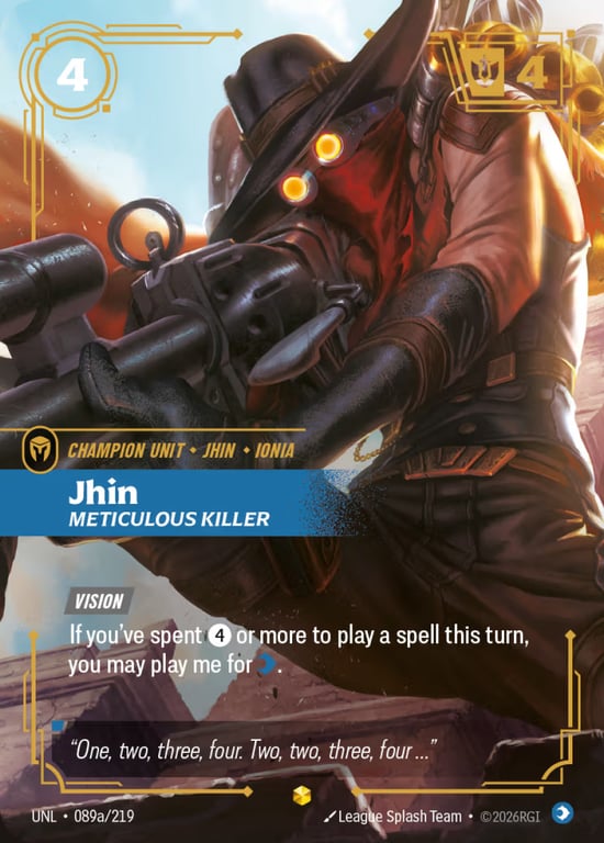 Jhin, Meticulous Killer, Riftbound card UNL-089a