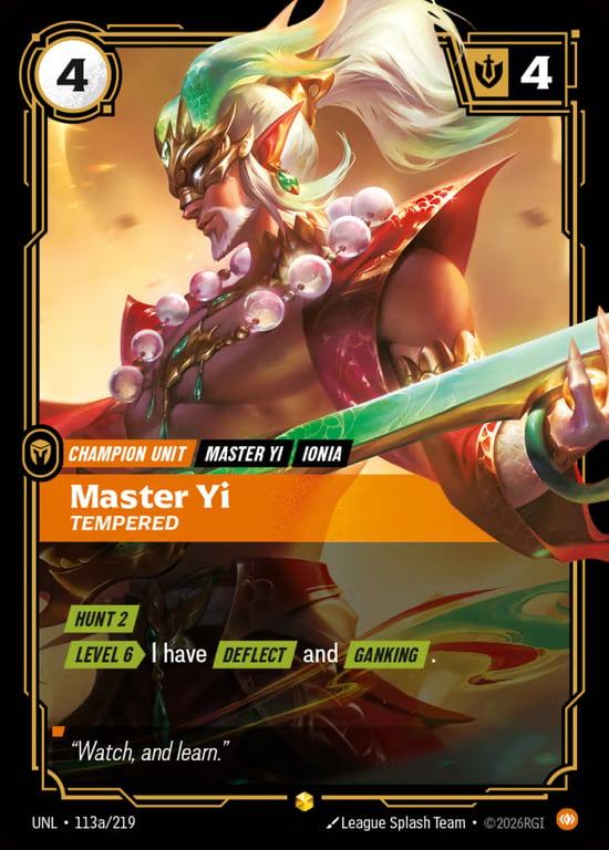 Master Yi, Tempered, Riftbound card UNL-113a