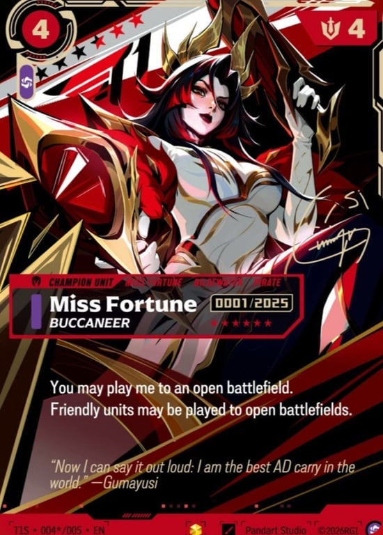 Miss Fortune, Buccaneer, Riftbound card T1S-004*