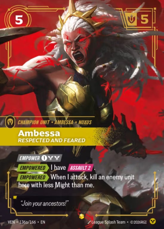 Ambessa, Respected and Feared, Riftbound card VEN-136a