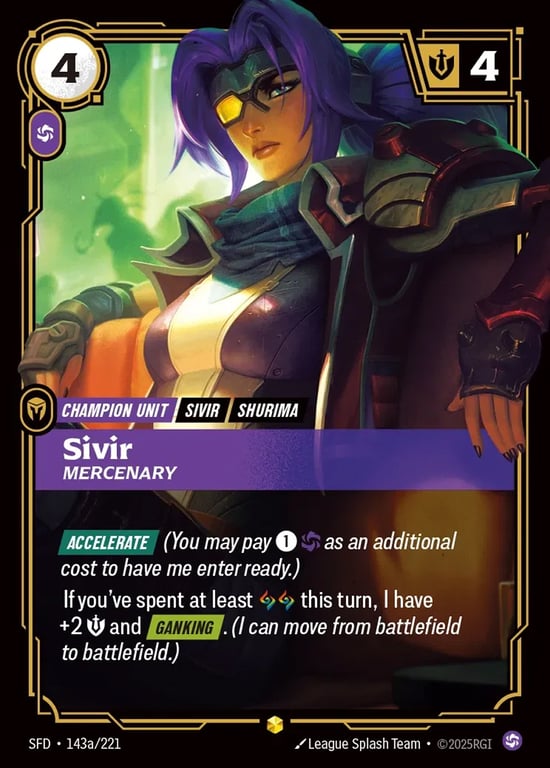 Sivir, Mercenary, Riftbound card SFD-143a