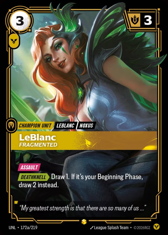 LeBlanc, Fragmented, Riftbound card UNL-172a