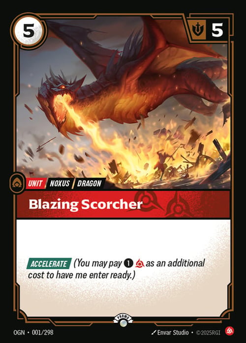 Blazing Scorcher, Riftbound card OGN-001-p