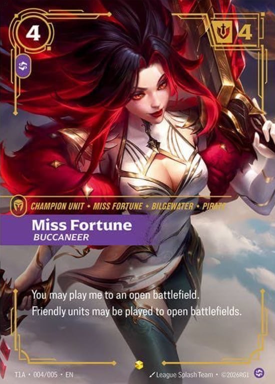 Miss Fortune, Buccaneer, Riftbound card T1A-004