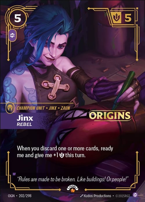 Jinx, Rebel, Riftbound card OGN-202p