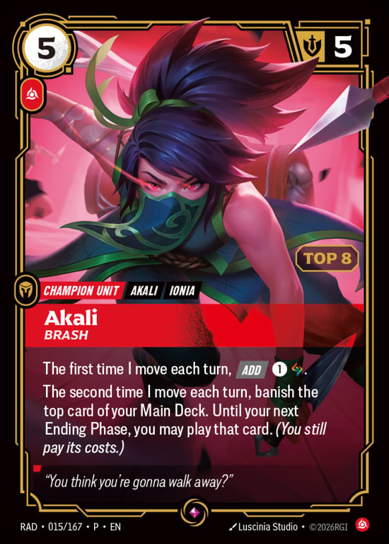 Akali, Brash, Riftbound card RAD-015-P