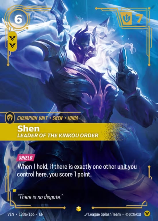 Shen, Leader of the Kinkou Order, Riftbound card VEN-138a