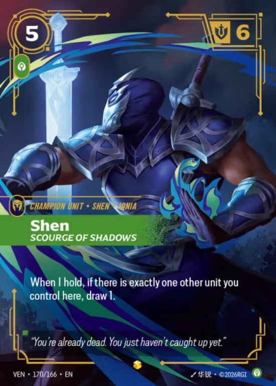 Shen, Scourge of Shadows, Riftbound card VEN-170