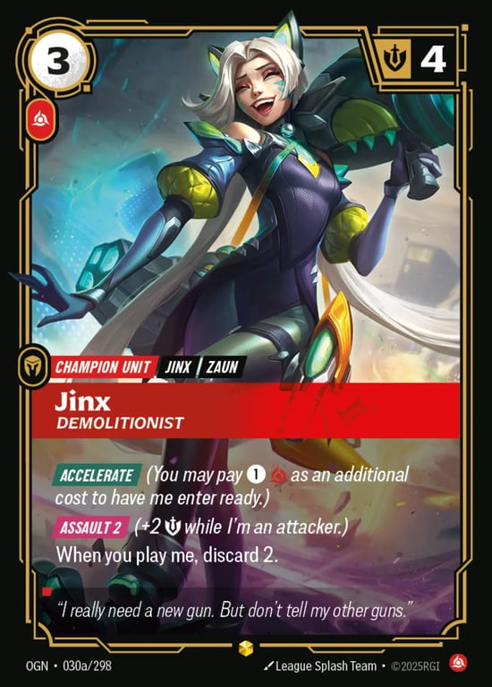 Jinx, Demolitionist, Riftbound card OGN-030a