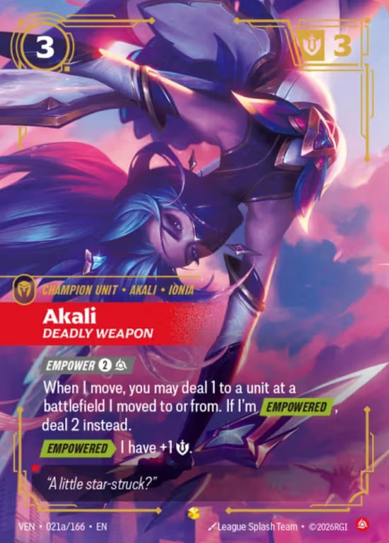 Akali, Deadly Weapon, Riftbound card VEN-021a