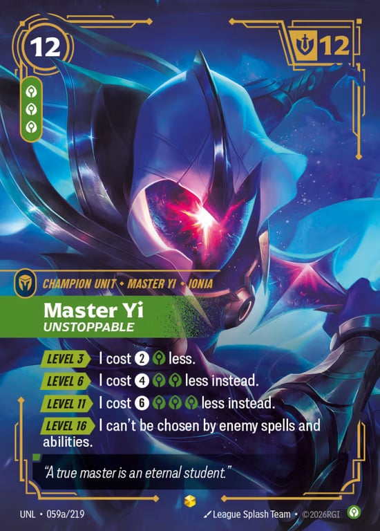 Master Yi, Unstoppable, Riftbound card UNL-059a