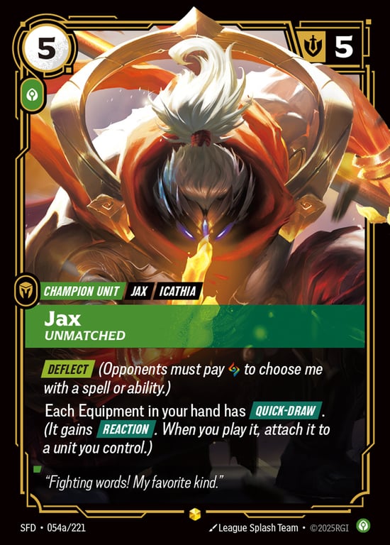 Jax, Unmatched, Riftbound card SFD-054a