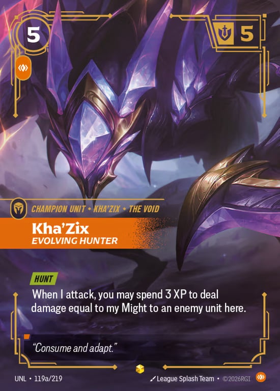 Kha'Zix, Evolving Hunter, Riftbound card UNL-119a