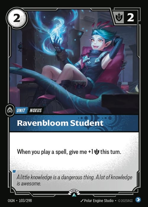 Ravenbloom Student, Riftbound card OGN-103p