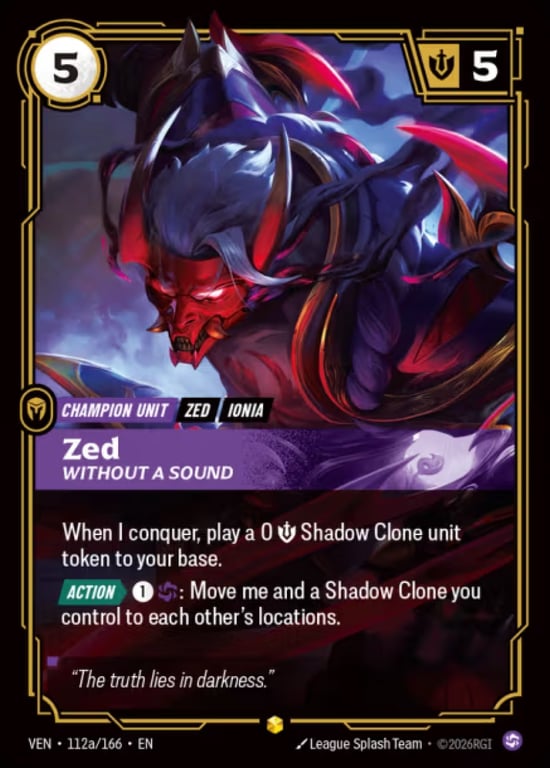 Zed, Without a Sound, Riftbound card VEN-112a