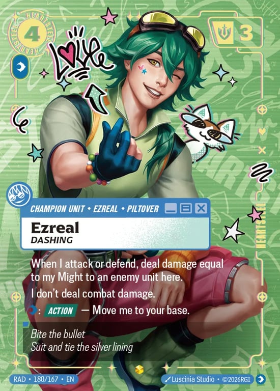 Ezreal, Dashing, Riftbound card RAD-180