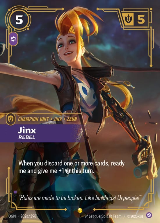 Jinx, Rebel, Riftbound card OGN-202a