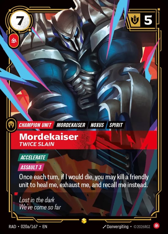 Mordekaiser, Twice Slain, Riftbound card RAD-020a