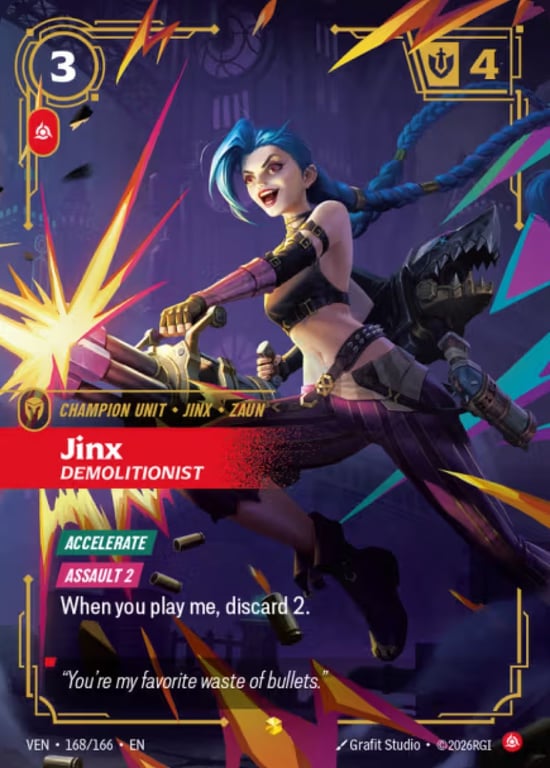 Jinx, Demolitionist, Riftbound card VEN-168