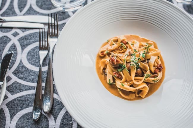 Chestnut mushroom tagliatelle at St Enodoc Hotel in Rock, Cornwall