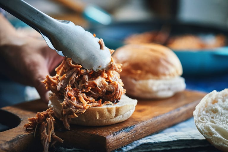 Slow-roasted pulled pork in a brioche bun