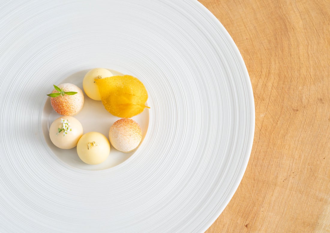 Michelin star dish at Àclèaf at Boringdon Hall