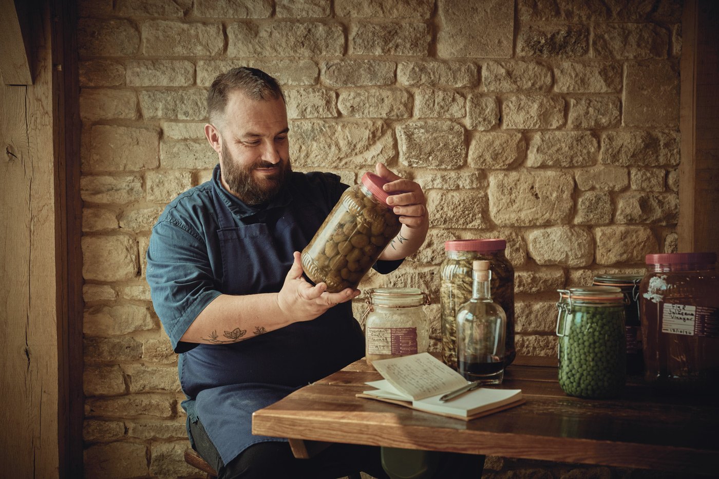Iford Manor Kitchen's chef making fermented walnuts