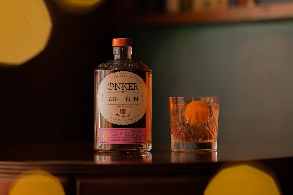 bottle of port barrel gin by conker spirit