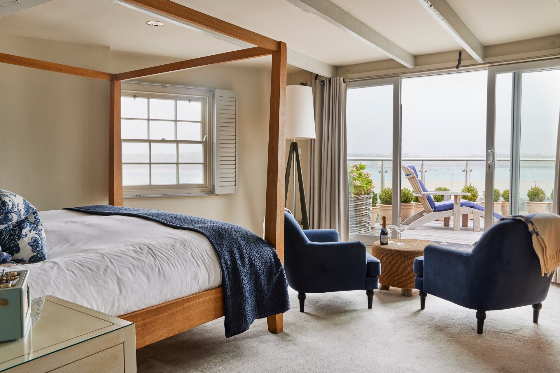 Rick Stein's hotel room with a view of the sea.