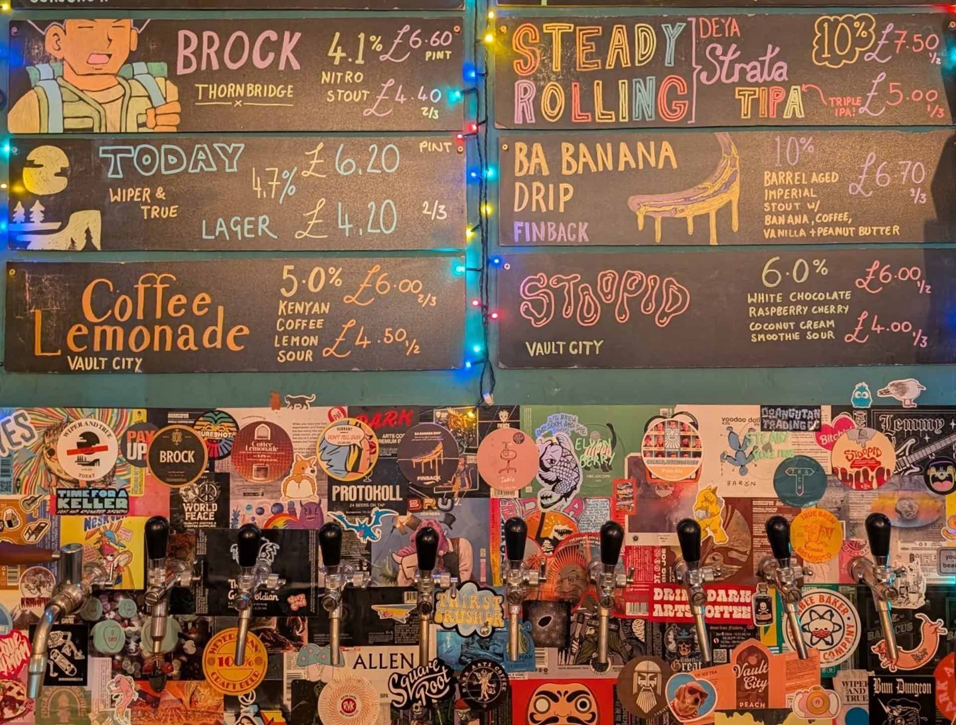 The wall menu in Cuckoo Taproom and Bottleshop.