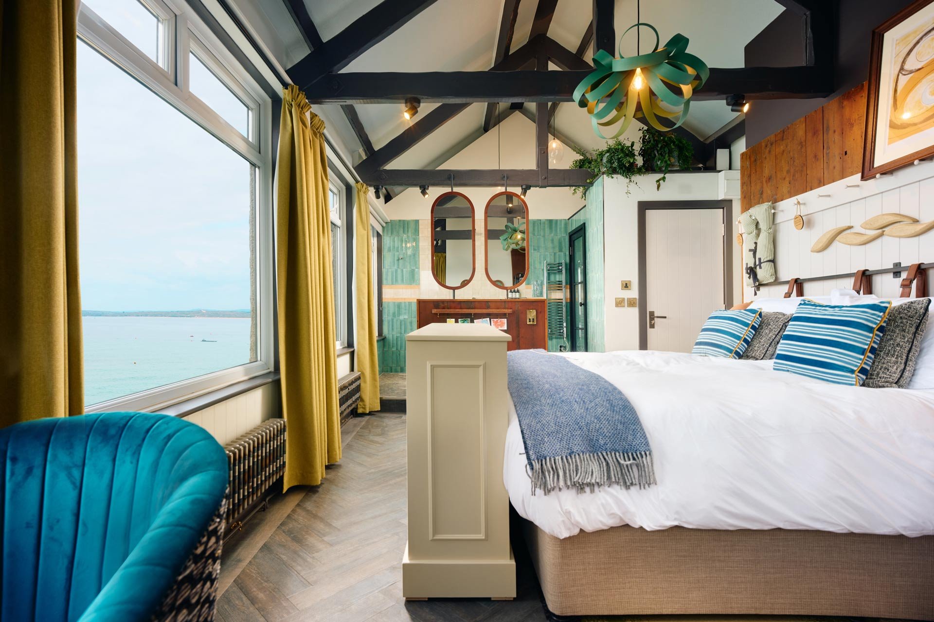 One of many sea-view rooms at the Pedn Olva Inn